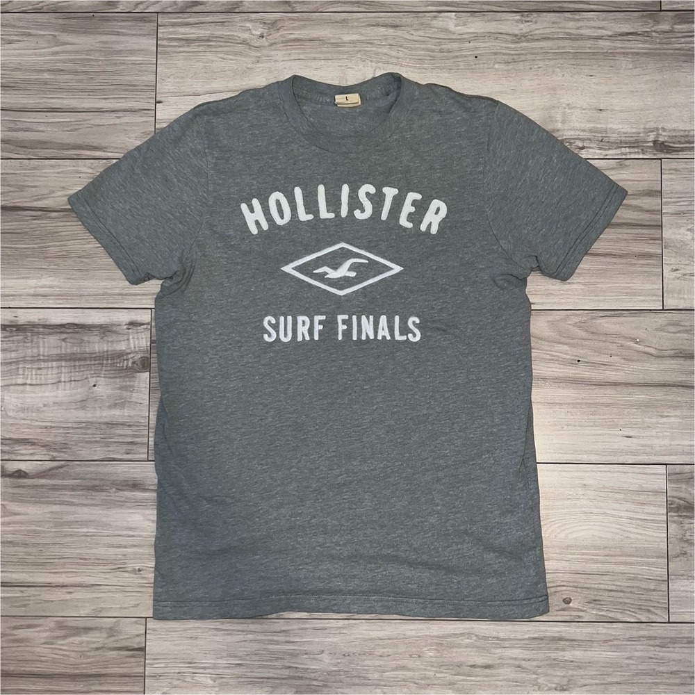 Hollister Surf Finals Gray Graphic Logo Crew Neck Short Sleeve T-Shirt Men L